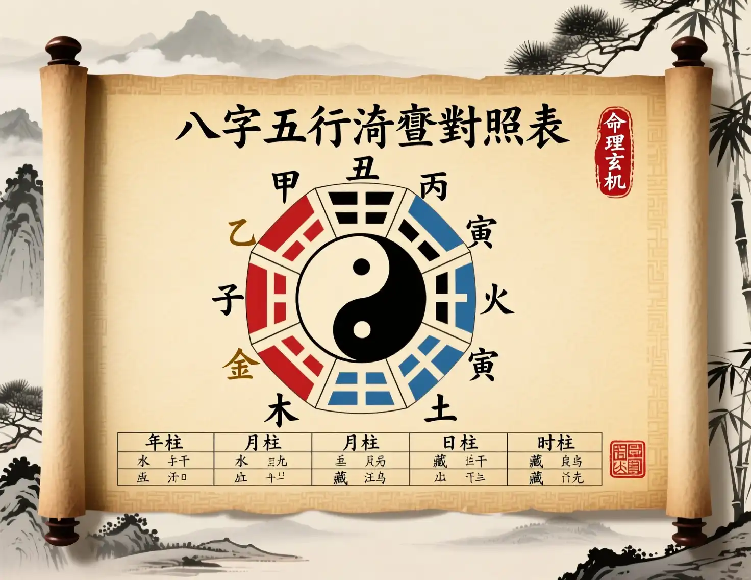 八字五行查詢對照表